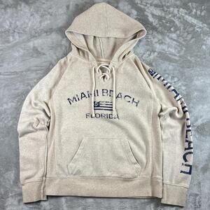 Ocean Drive Miami Beach Florida Hoodie Womens Medium Spellout Logo Beige